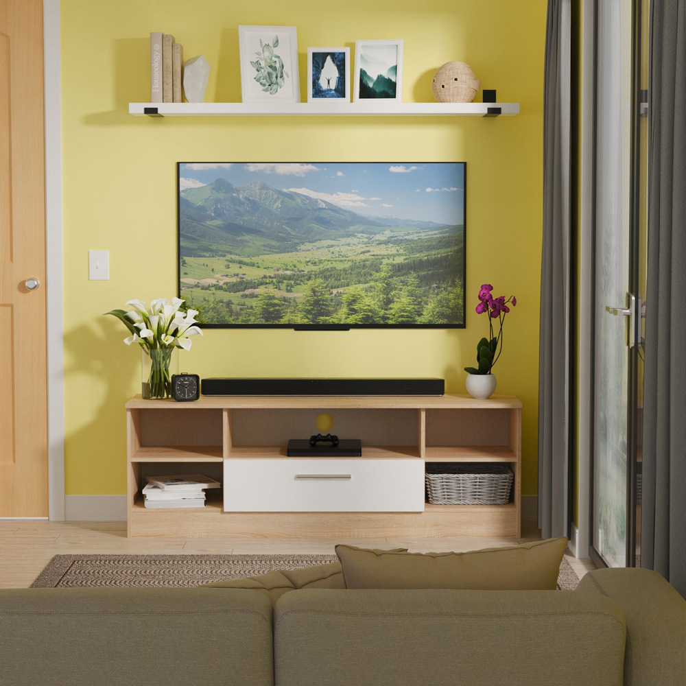 Crowndale Contrast Single Drawer 5 Shelf White Matt and Bardolino Oak TV Unit Ready Assembled Image 7