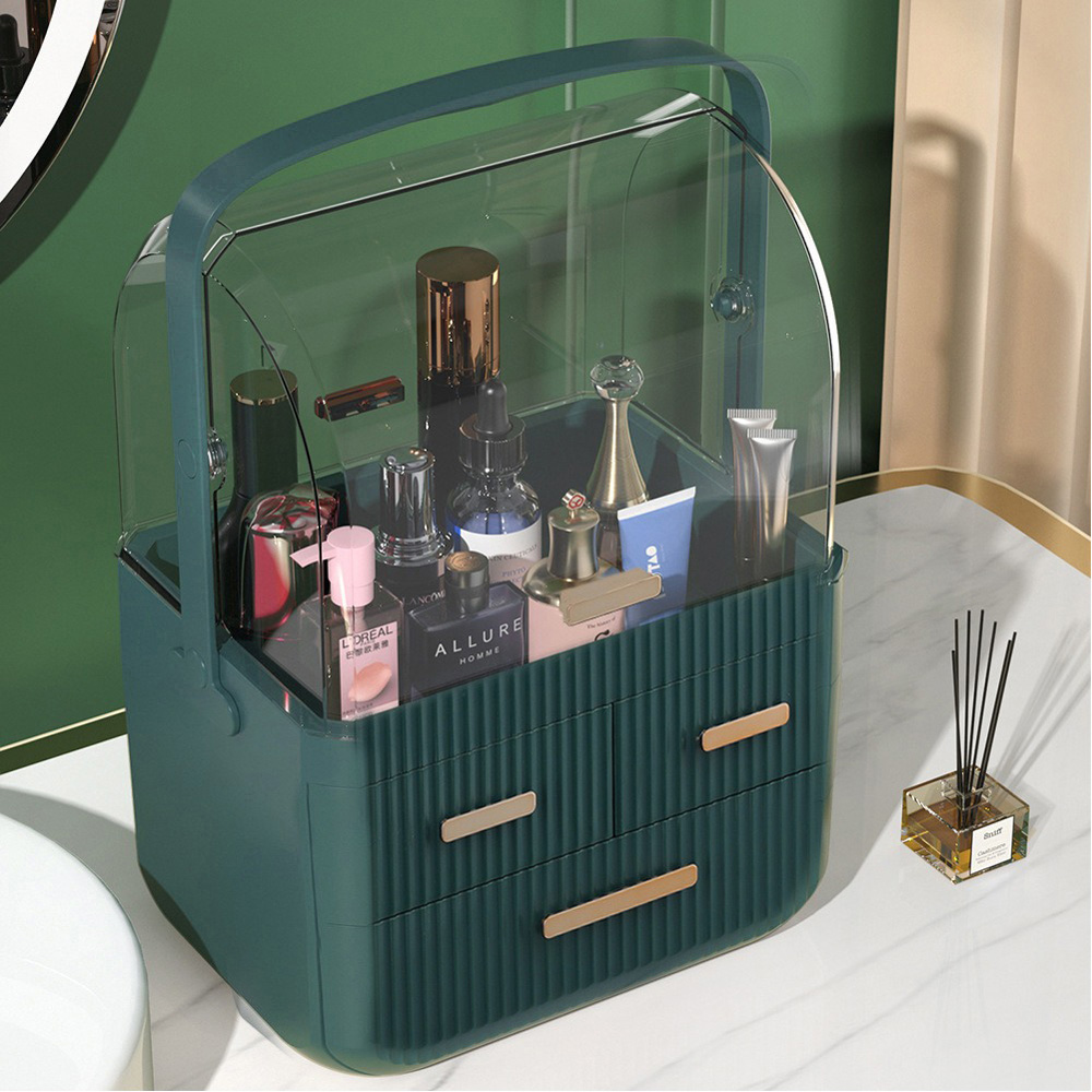 Living and Home 3 Drawer Makeup Storage Organiser with Transparent Lid and Handle Image 6