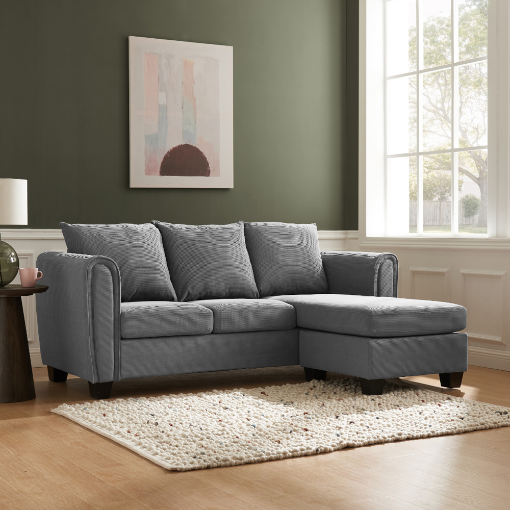 Home Detail Halena 3 Seater Dark Grey L Shape Sofa with Chaise Image 1