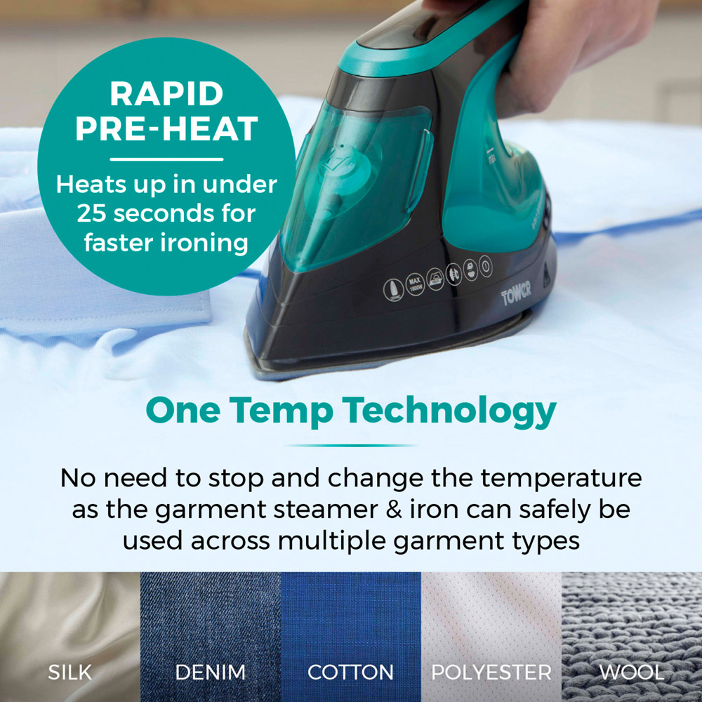 Tower T22031TL 2-in-1 Teal Garment Steamer and Iron Image 5