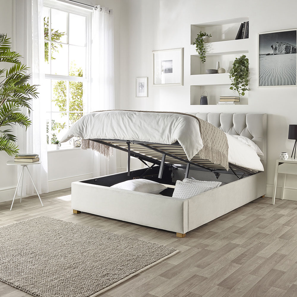 Catherine Lansfield Boutique Small Double Light Silver Velvet Ottoman Bed Image 4