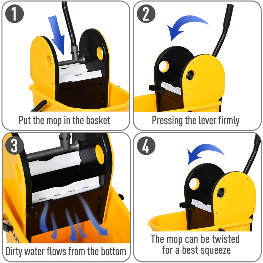 HOMCOM Yellow Mop Bucket and Water Wringer 26L Image 5
