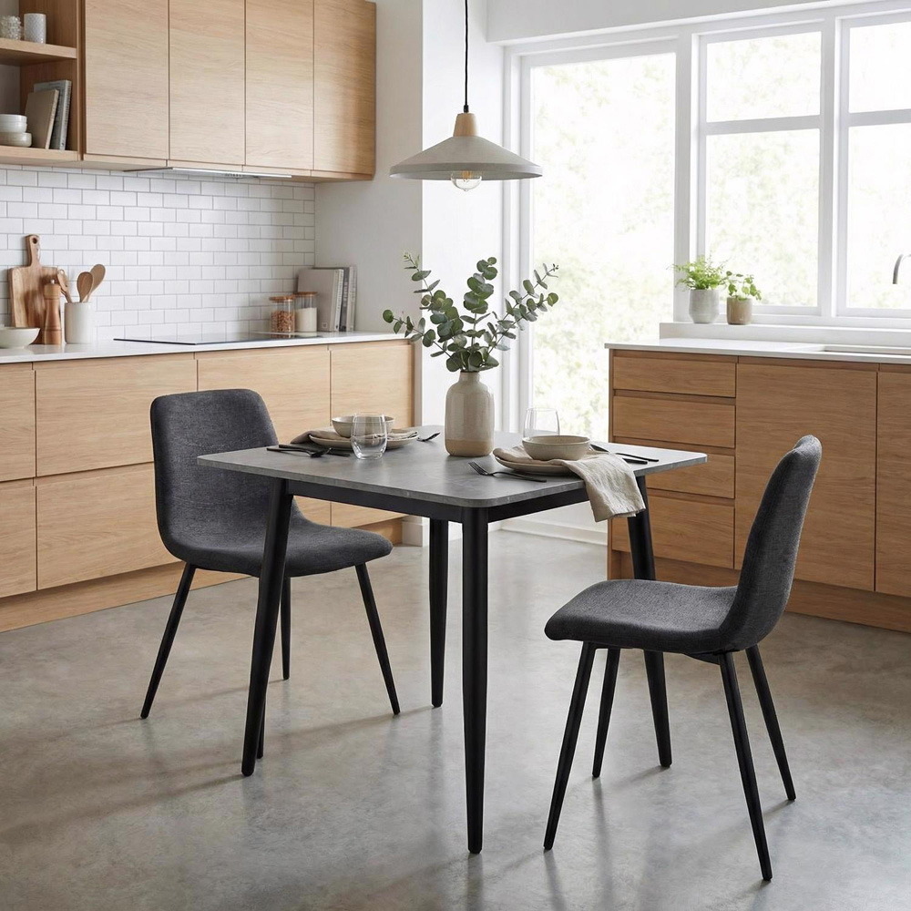 FWStyle Evie Set of 2 Grey and Black Linen Upholstered Steel Frame Dining Chair Image 5