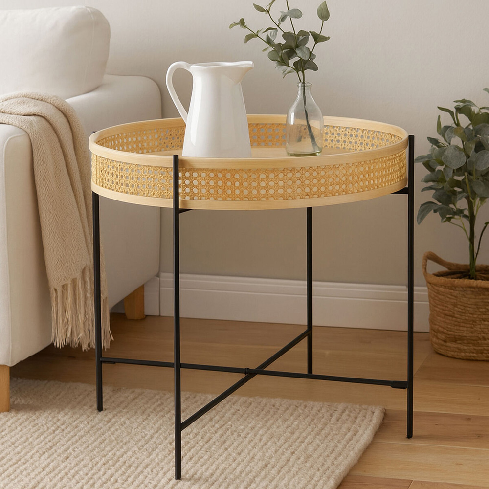 Premier Housewares Natural Rattan Top Coffee Table with Cross Legs Image 4