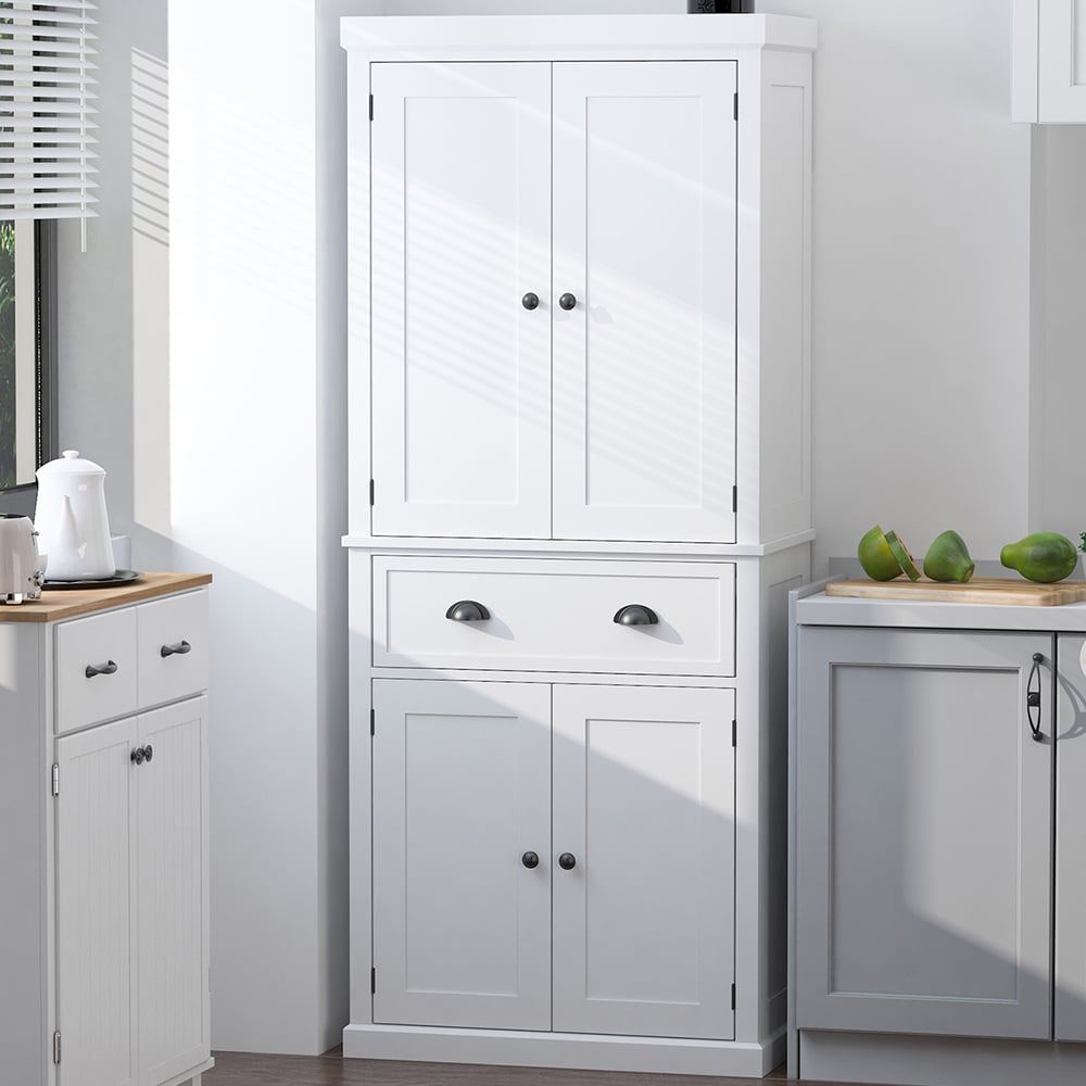 Portland 4 Door Single Drawer White Kitchen Cabinet Image 1