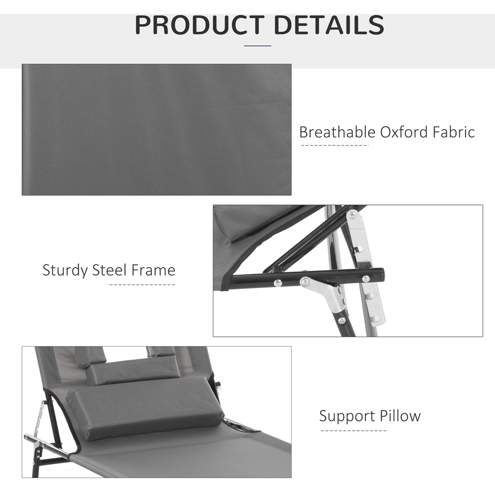 Outsunny Grey 4 Level Adjustable Sun Lounger with Reading Hole Image 6