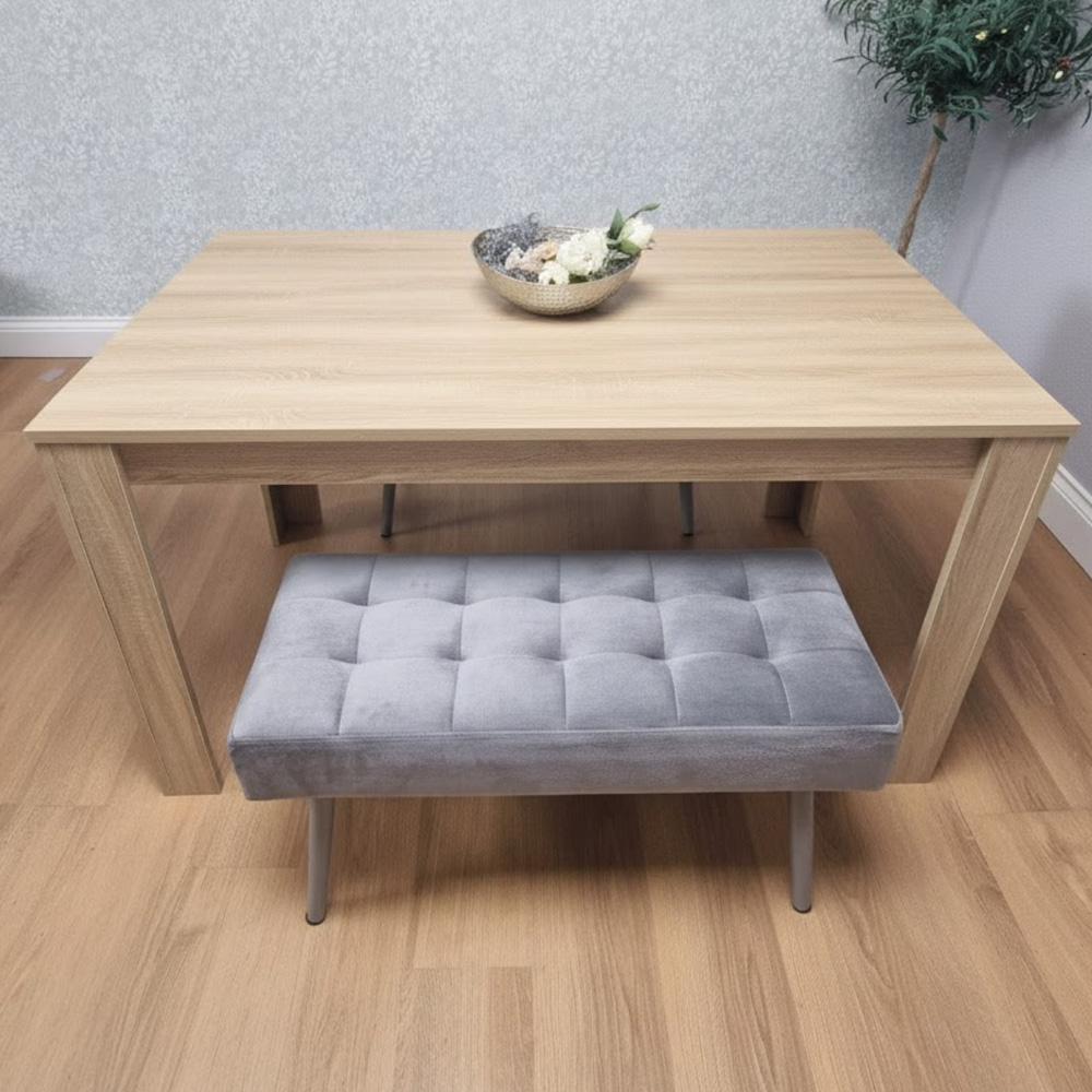 Kosy Koala 4 Seater Dining Set with Bench Oak Effect and Grey Velvet Image 3