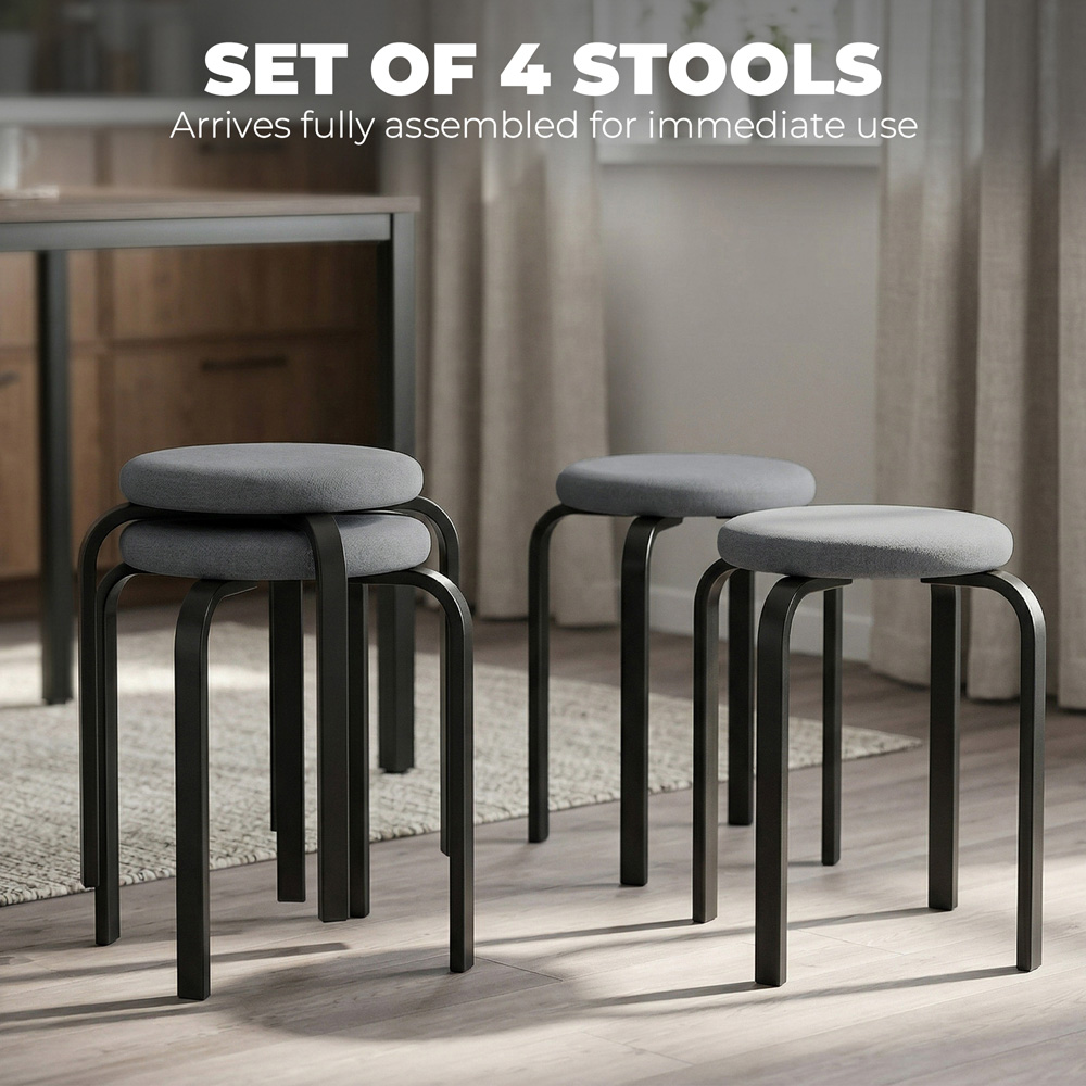 HOMCOM Dark Grey Stackable Cushioned Stool Set of 4 Image 5