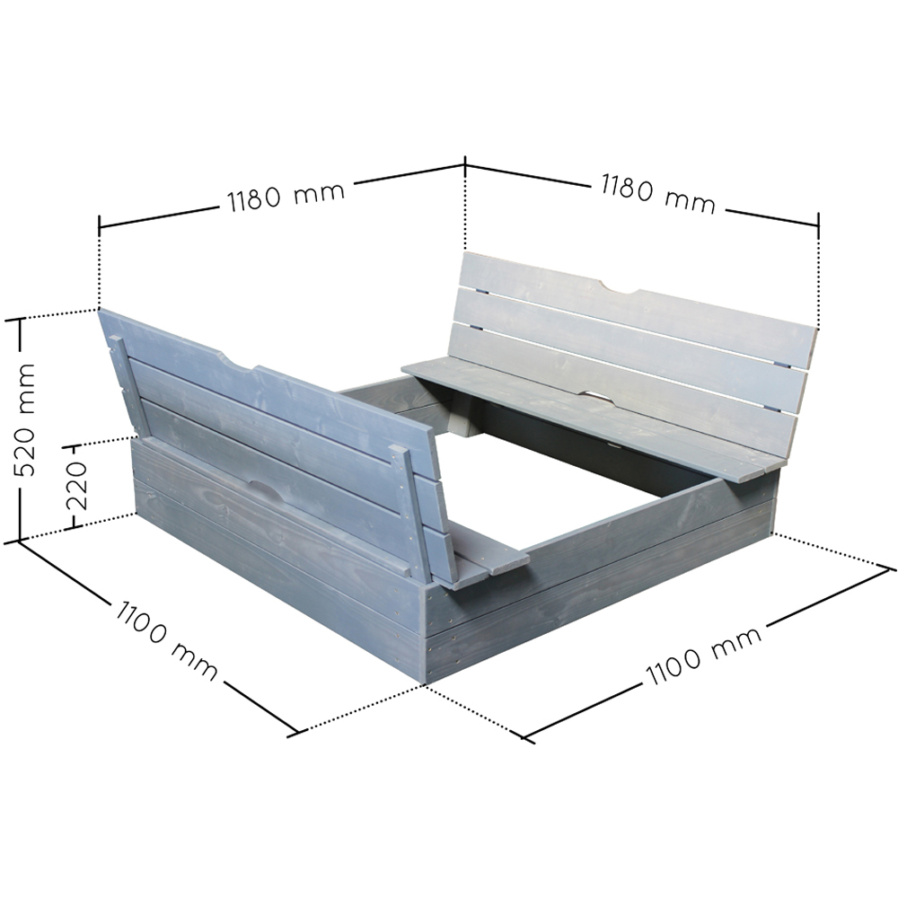 Soulet Kids Grey Wooden Sand Pit with 2 Foldable Benches and Ground Sheet Image 9