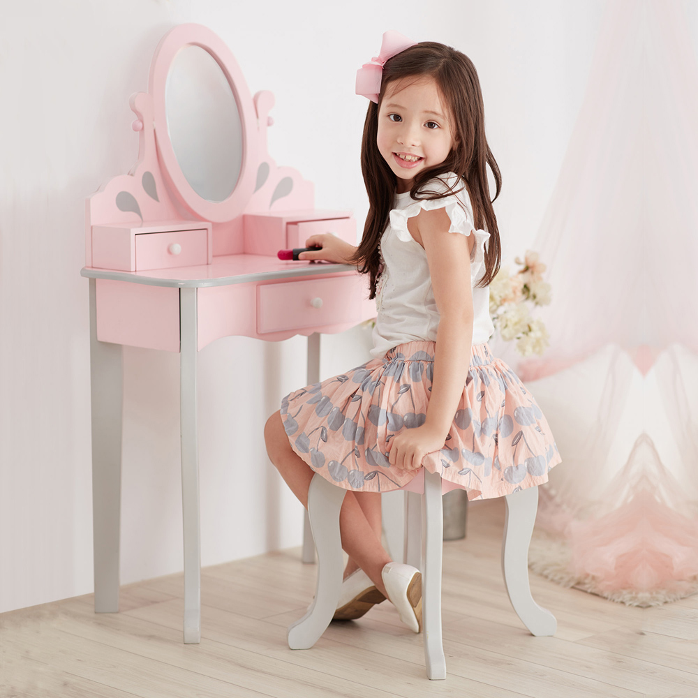 Teamson Kids Little Princess Pink and Grey Rapunzel Play Vanity Set Image 7