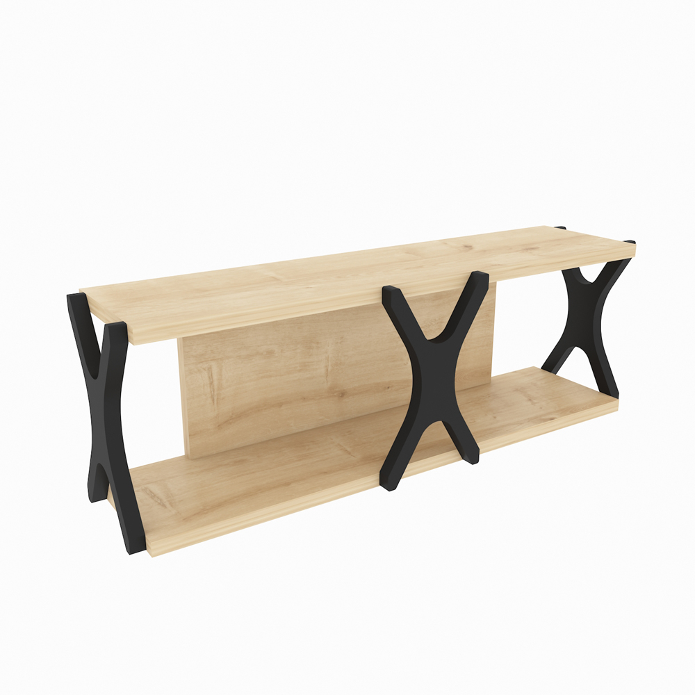 Decorotika Seza Single Shelf Oak and Black Practical Wall Mount Shelf Image 2