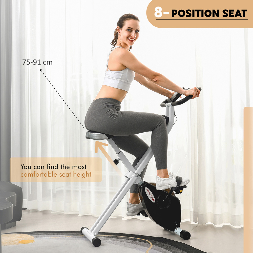SPORTNOW Black and White Magnetic Resistance Quiet Folding Exercise Bike Image 5