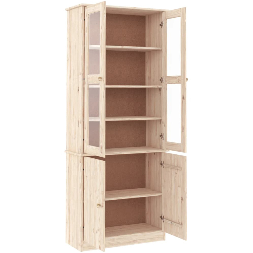 vidaXL Alta 4 Door Natural Solid Wood Pine Glass Display Cabinet Image 4