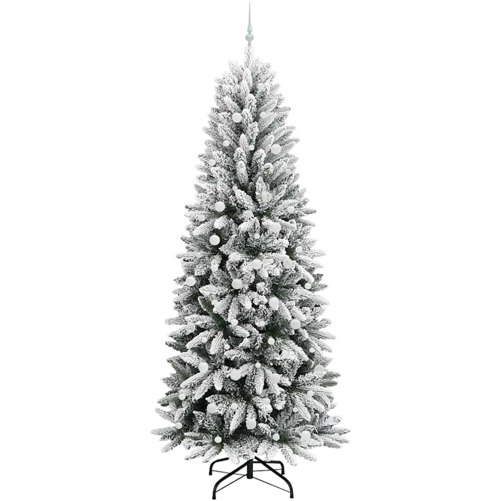vidaXL Pre-Lit White Baubles Artificial Snow Flocked Christmas Tree 8ft Image 4