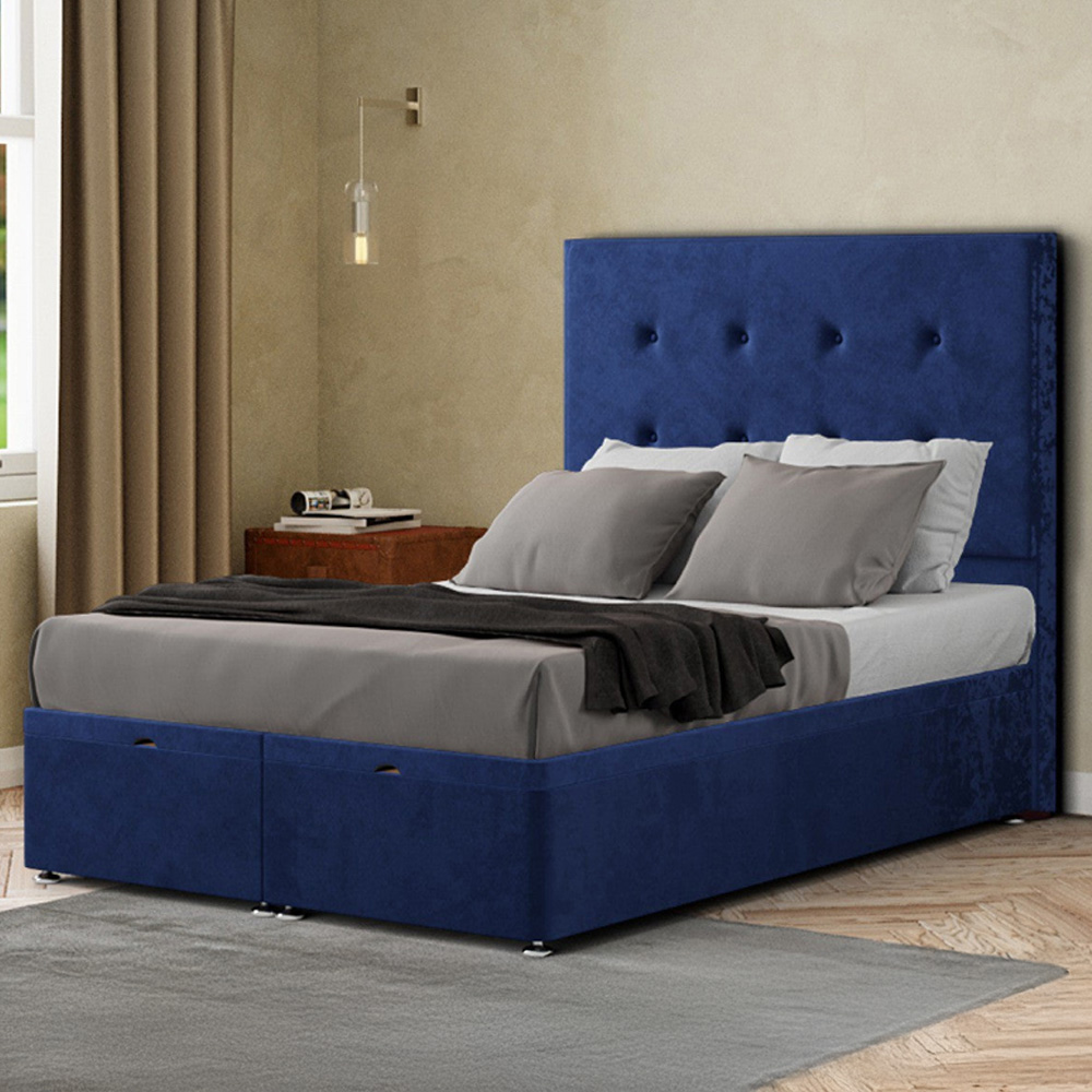 Eleganza Darlington Double Navy Plush Ottoman Bed with Floor Standing Headboard Image 1