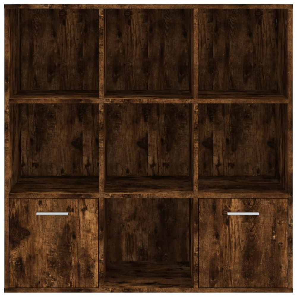 vidaXL 2 Door 7 Shelf Smoked Oak Bookcase Image 3