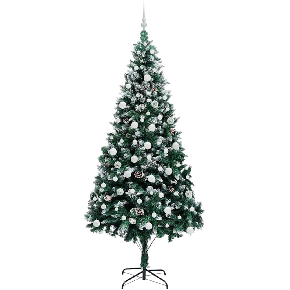 vidaXL Pre-Lit White Baubles Green Artificial Christmas Tree 7ft Image 4