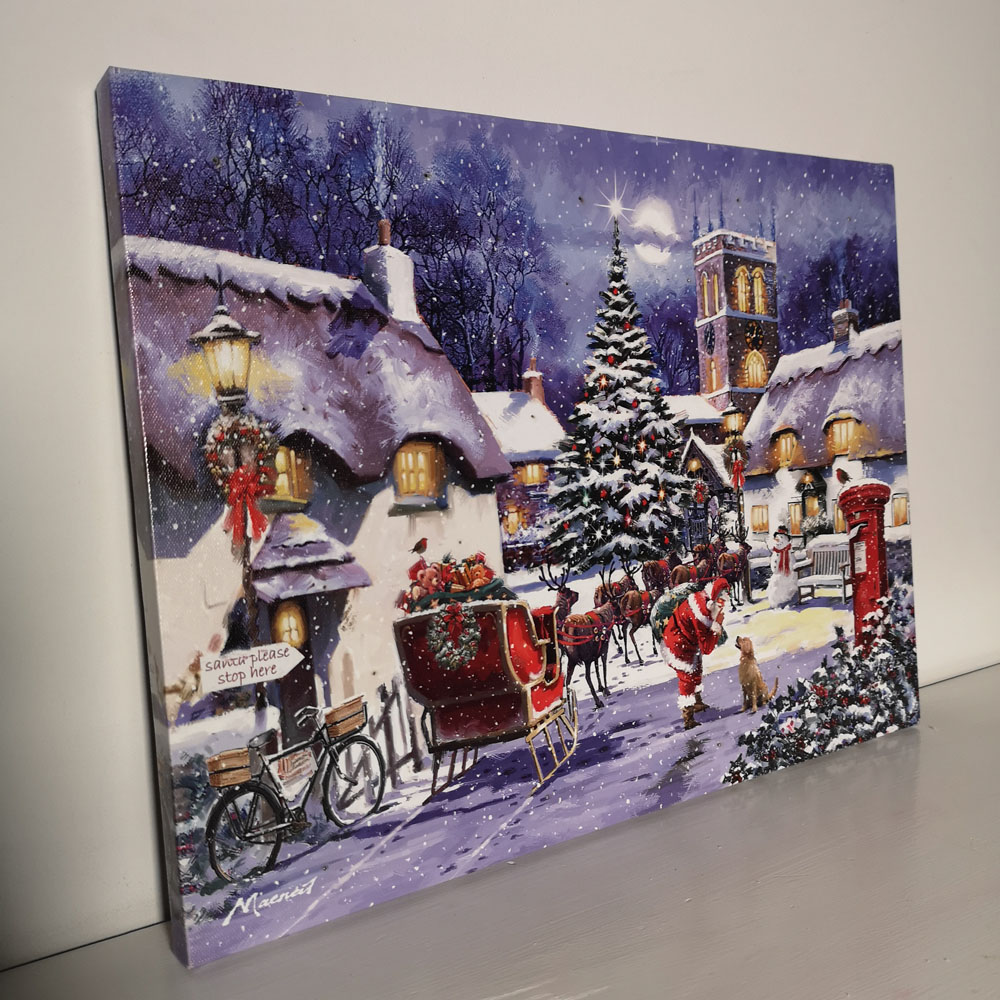Samuel Alexander Snowtime Santa And Village Christmas Light Up Wall Art 30 x 40cm Image 6