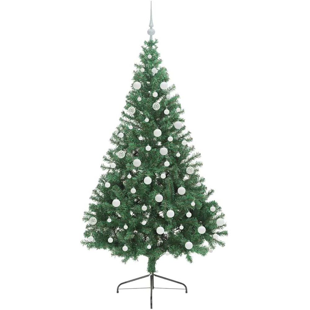 vidaXL Pre-Lit White Baubles Green Artificial Christmas Tree 6ft Image 4