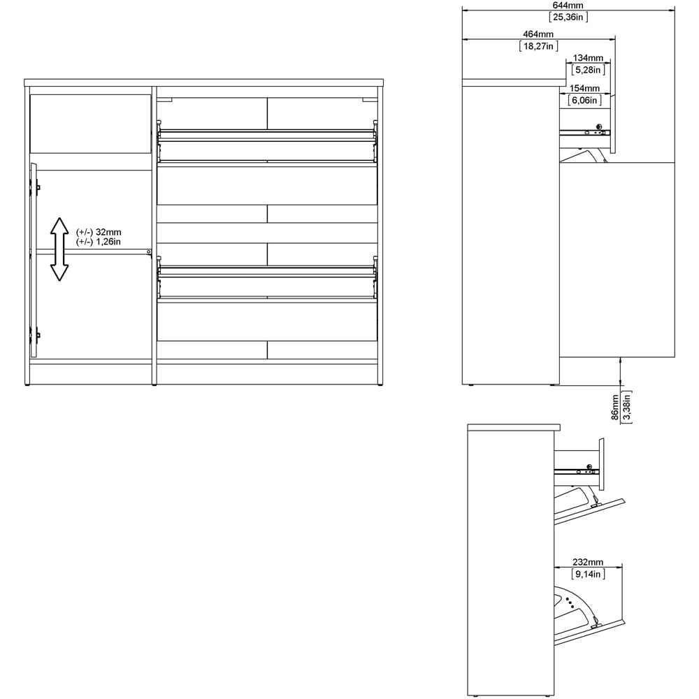 Florence Single Door 3 Drawer White High Gloss Shoe Cabinet Image 8