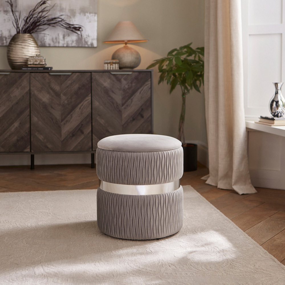 GFW Eden Grey Soft Velvet Storage Stool Image 5
