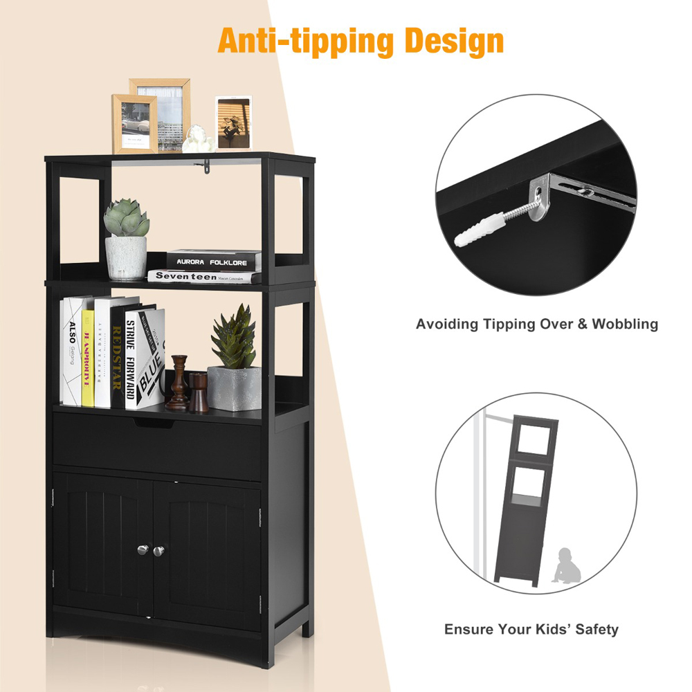 Costway Multipurpose Storage Cabinet with Drawer for Bathroom-Black Image 5