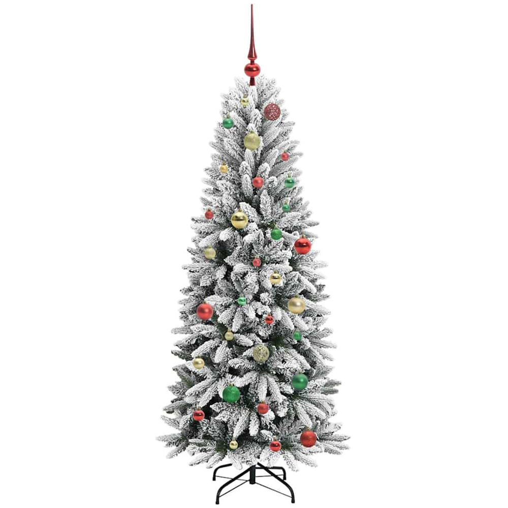 vidaXL Pre-Lit Multicolour Baubles Artificial Snow Flocked Christmas Tree 5ft Image 4