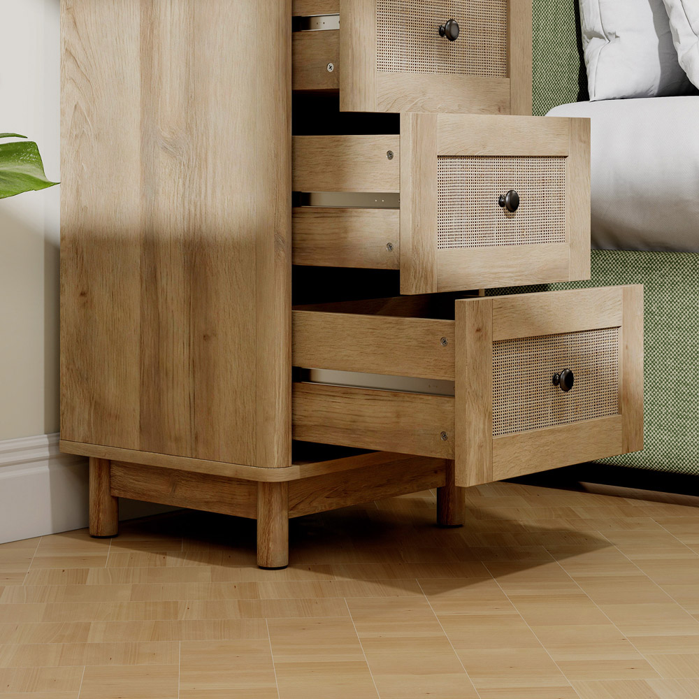 Portland 3 Drawer Oak Rattan Chest of Drawers Image 3