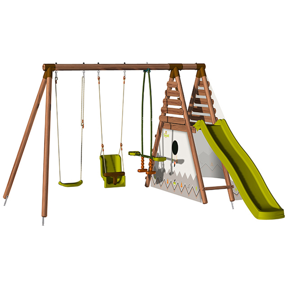 Soulet Camelia Kids Wooden Double Swing Set with Slide Image 3