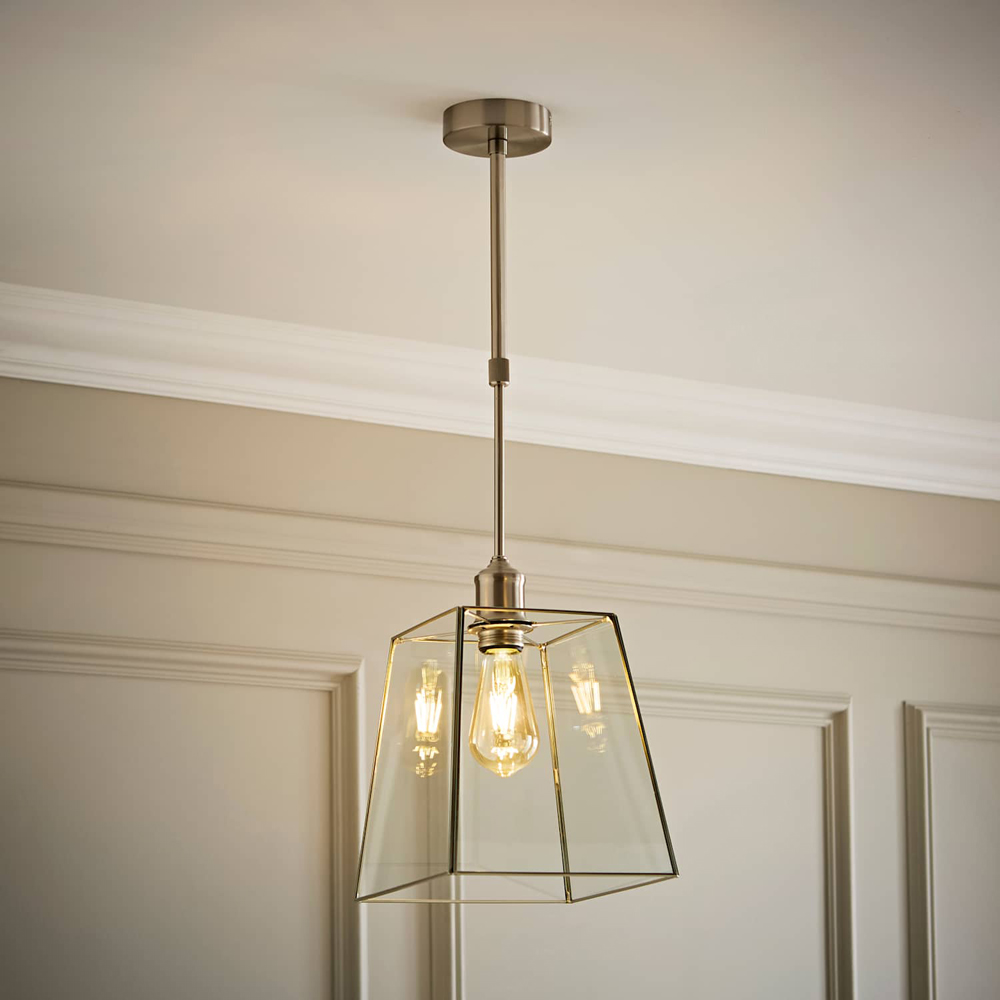 ValueLights Susie Glass Shade Brushed Chrome Adjustable Drop LED Ceiling Pendant Light with Bulb Image 6