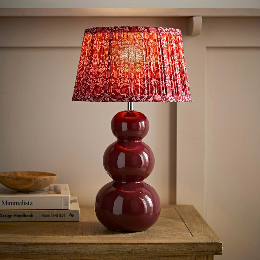 ValueLights Edie Burgundy Floral Pleated Shade Bobble Ceramic Table Lamp with Bulb Image 5