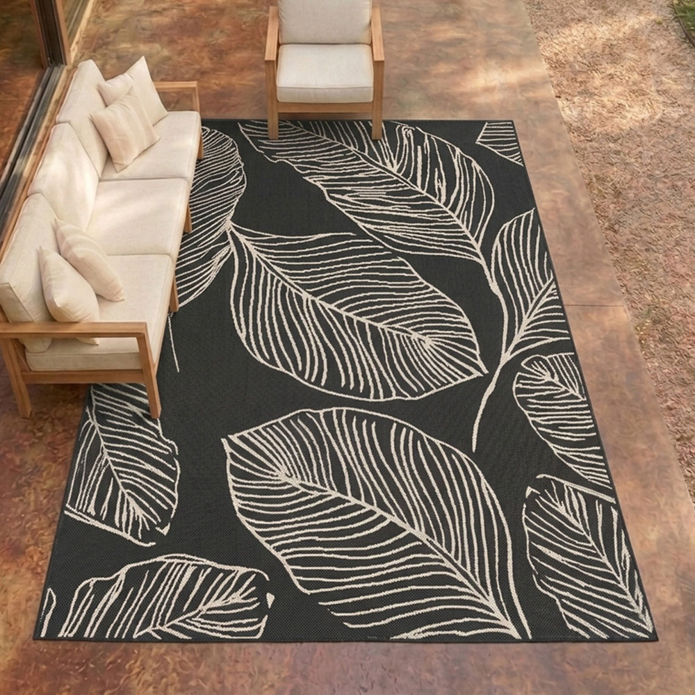 Portland Rugstyle Black Leaf Rug 120 x 170cm Image 1