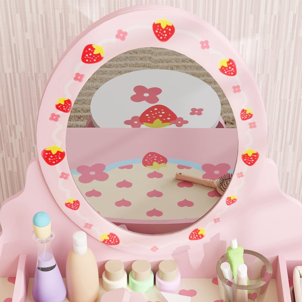 AIYAPLAY 2 Piece Pink Kids Dressing Table and Stool Set Image 3
