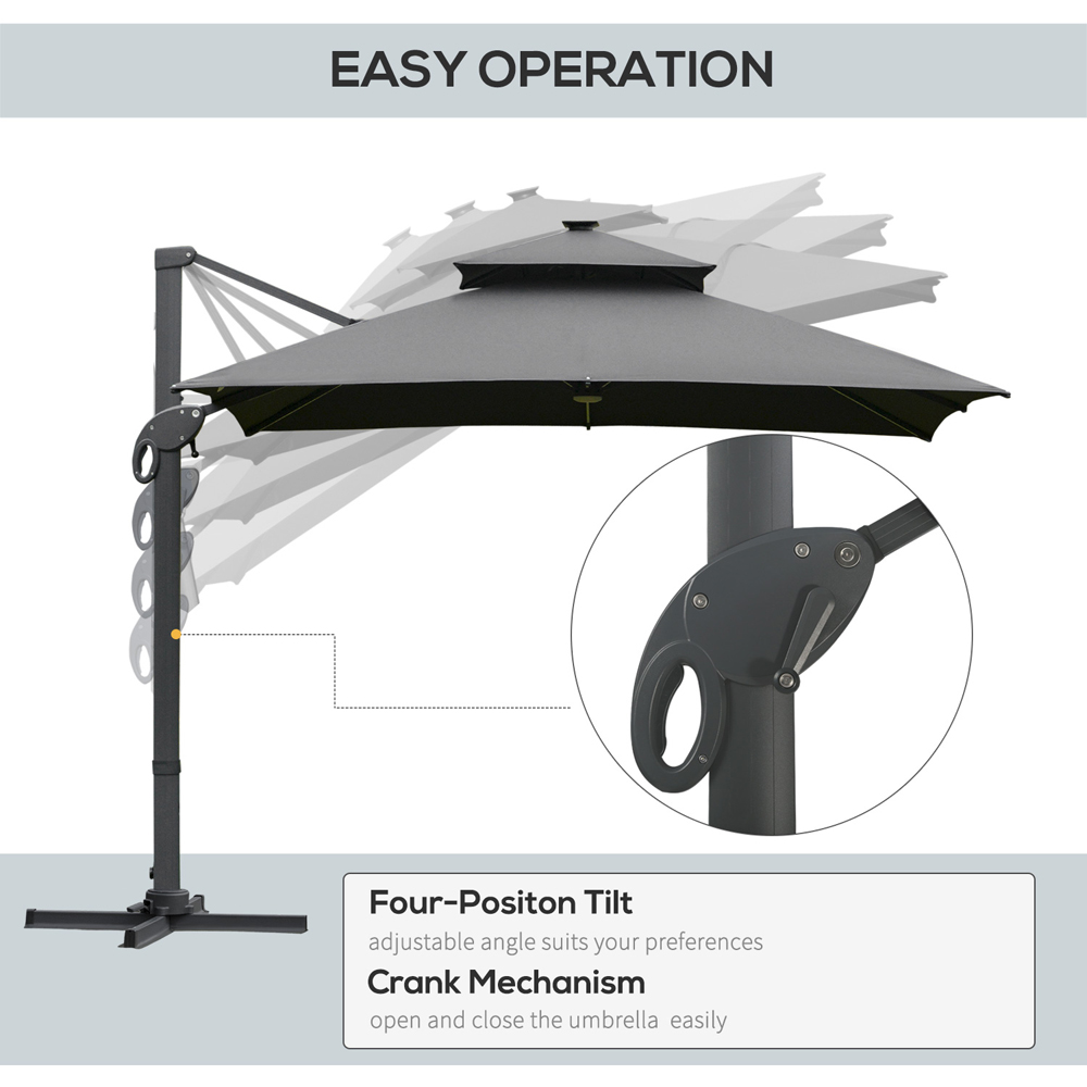 Outsunny Dark Grey LED Cantilever Roma Parasol with Cross Base 3m Image 4