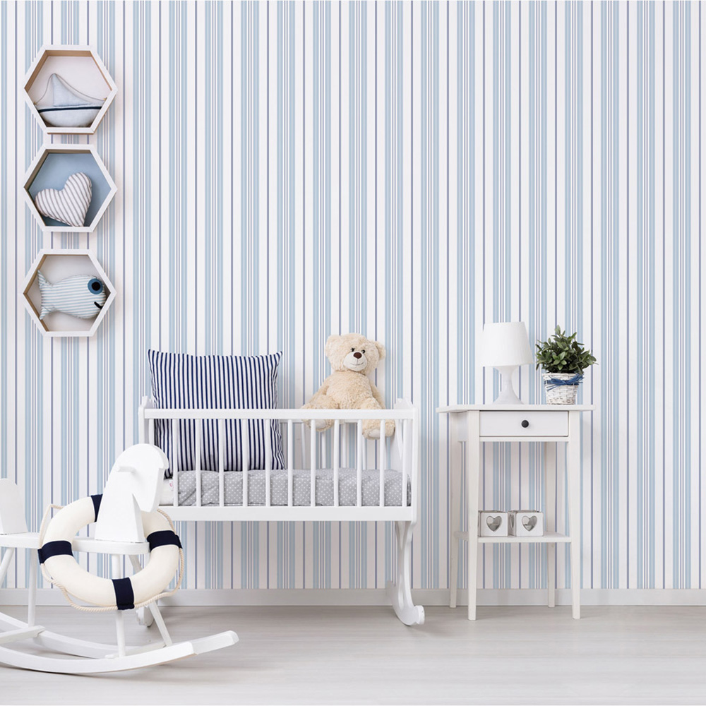 Galerie Deauville 2 Striped Light Blue White and Navy Blue Wallpaper Image 2