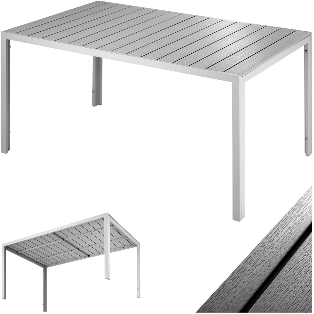 tectake Bianca Silver and Grey Wood Look Aluminium Garden Table Image 2