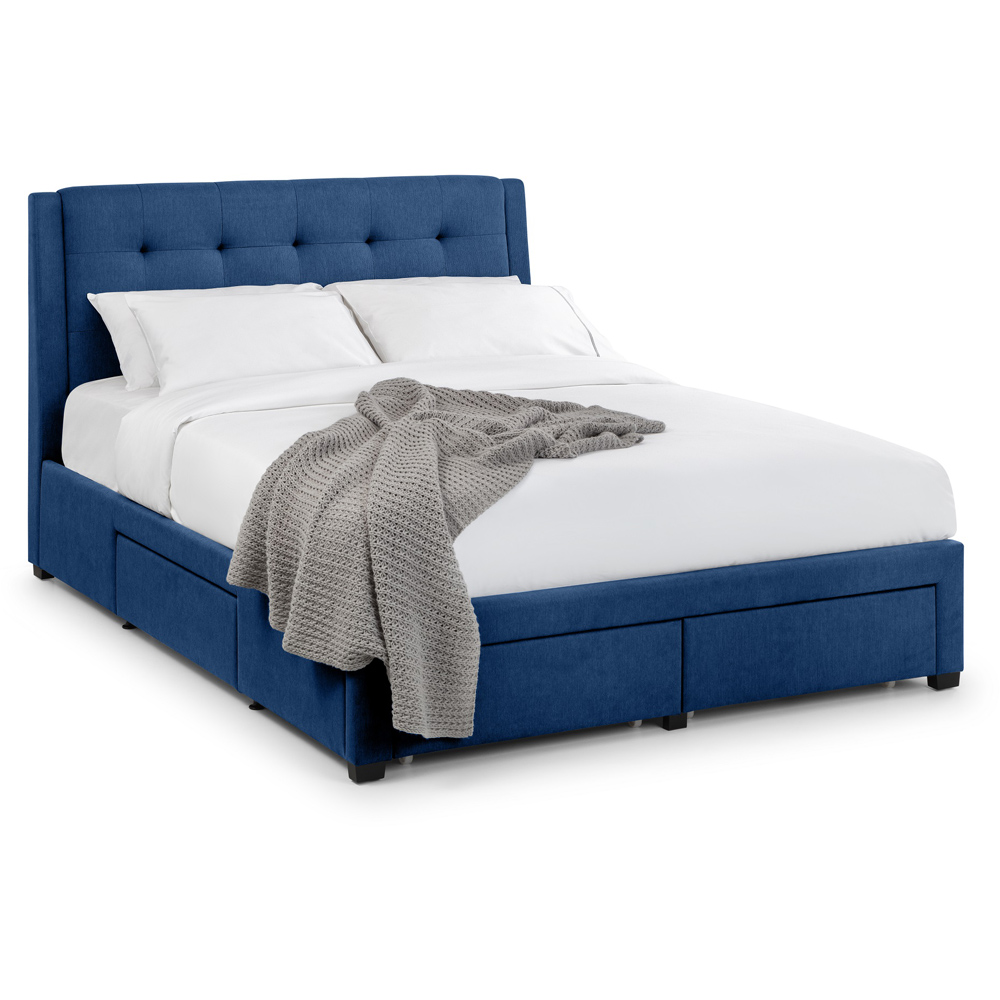Julian Bowen Fullerton King Size Blue Linen Bed Frame with Underbed Drawers Image 2