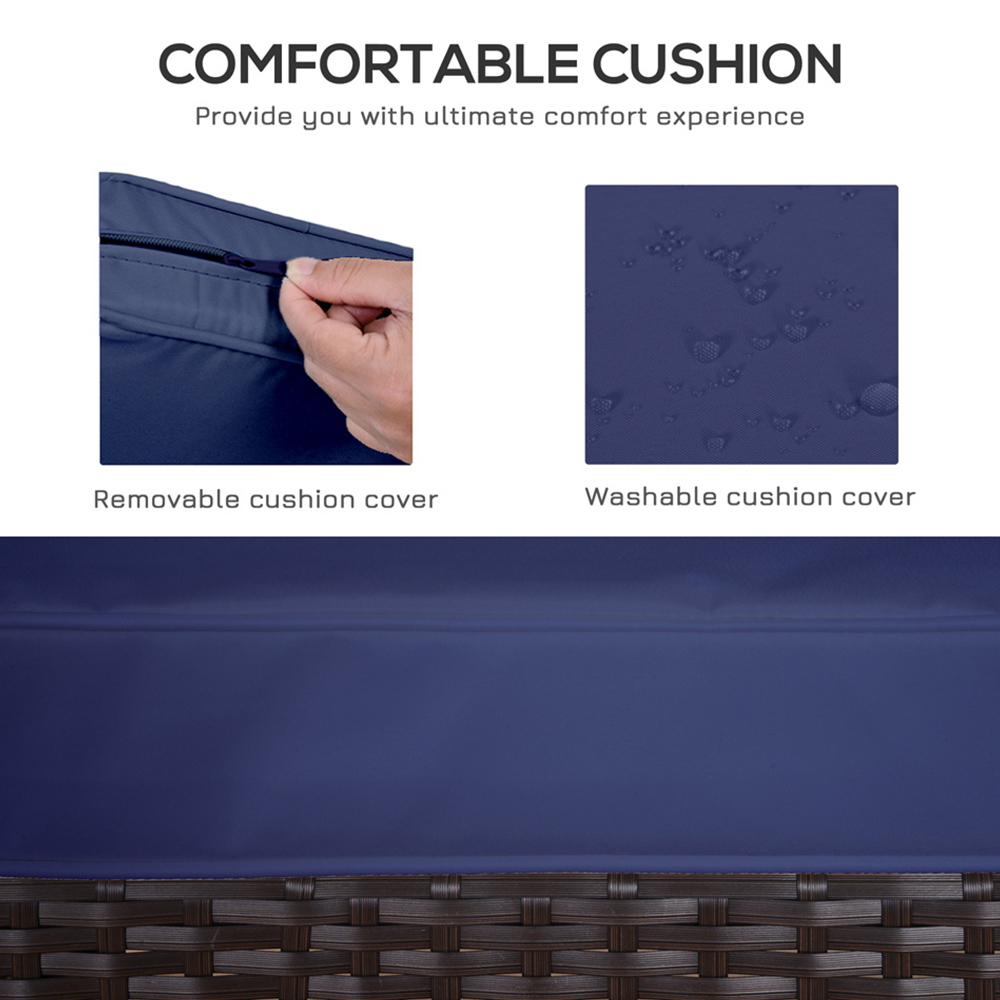 Outsunny 2 Seater Dark Blue PE Rattan Bistro Set with Cover Image 5