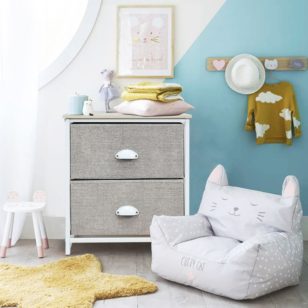 Costway 2 Drawer White 3/4 Fabric Bedside Storage Cabinet with Foldable Drawers Image 3