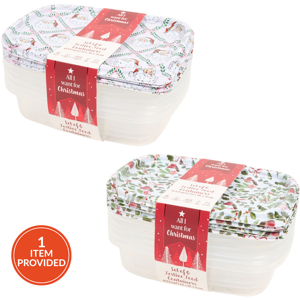 Pack of 6 Festive Robin or Santa Food Containers Image 1