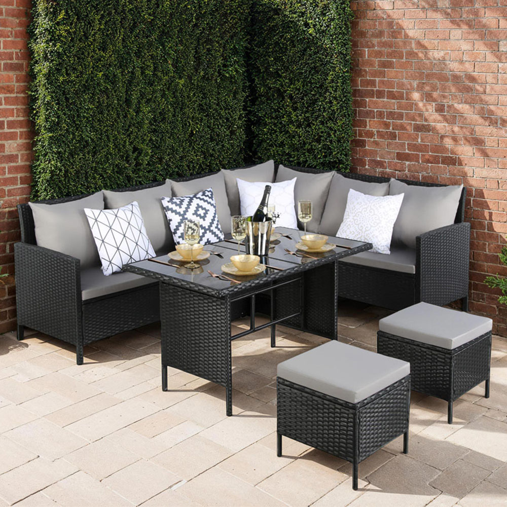 Home Garden Direct Thalia 8 Seater Black Rattan Corner Sofa Set Image 1