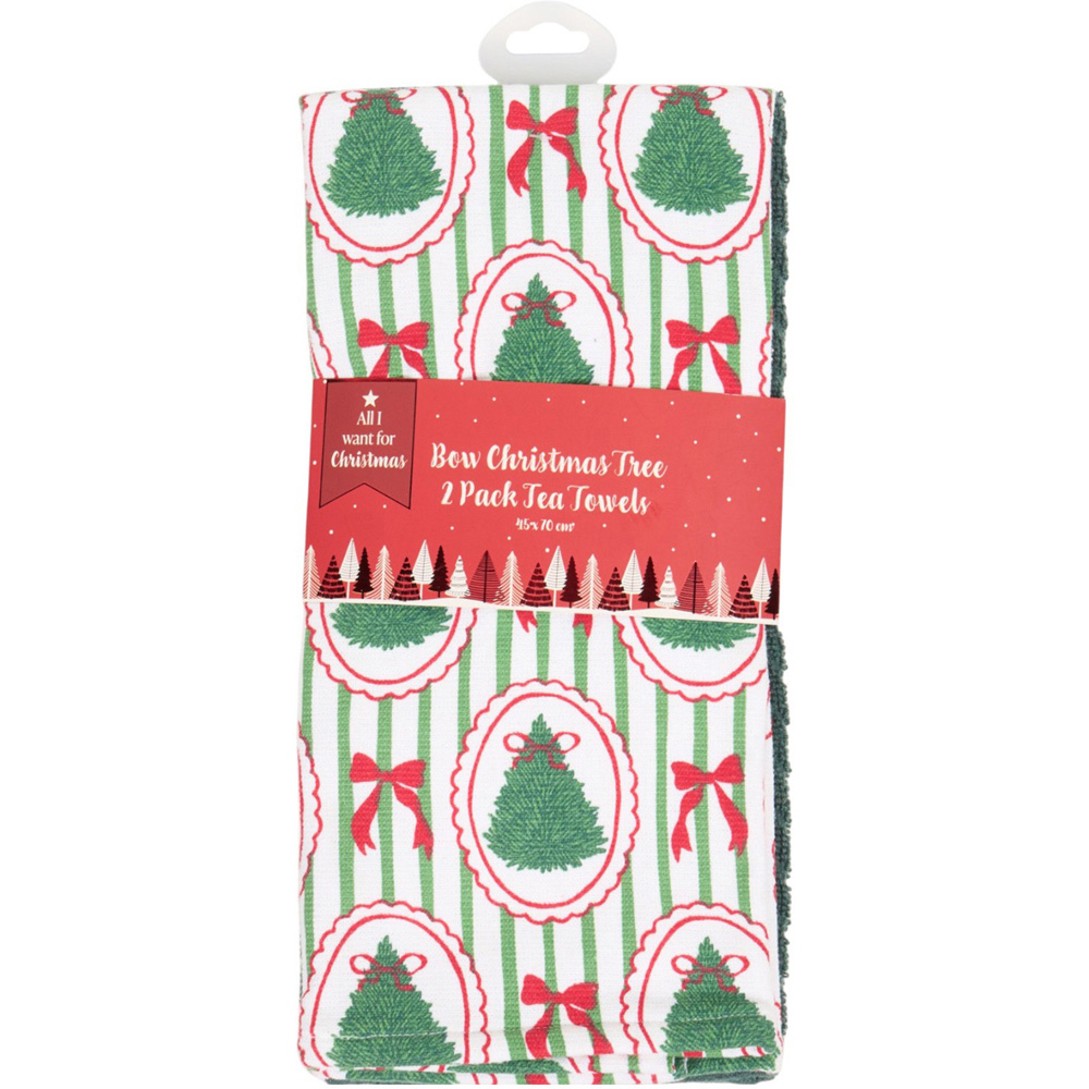 Pack of 2 Christmas Tree Bow Tea Towels Image 5