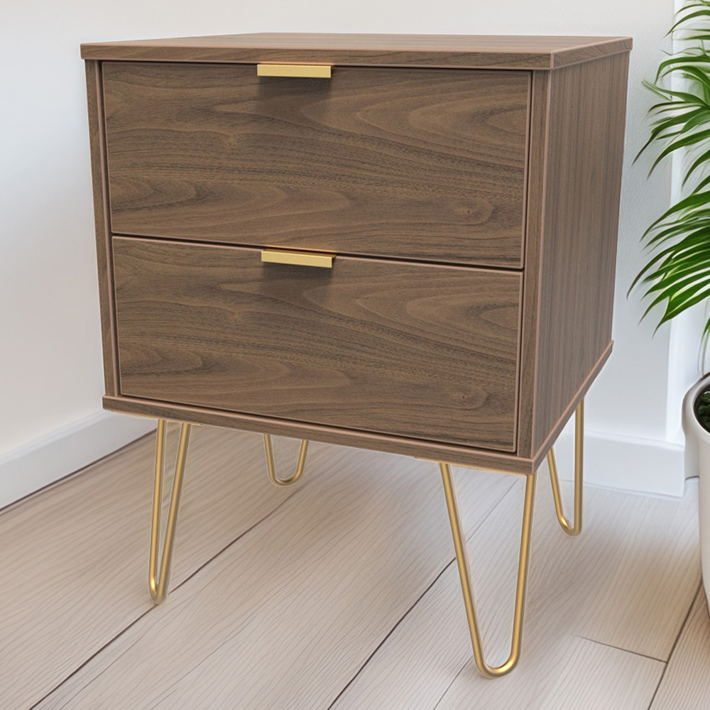 Crowndale Hong Kong 2 Drawer Carini Walnut Compact Bedside Cabinet Ready Assembled Image 1