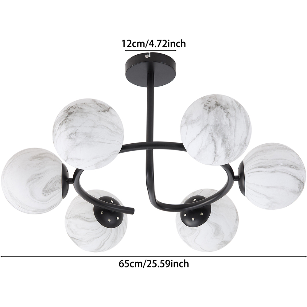 Living and Home Screw E27 Black and White 6 Marble Effect Glass Semi Flush Mount Ceiling Light Image 8