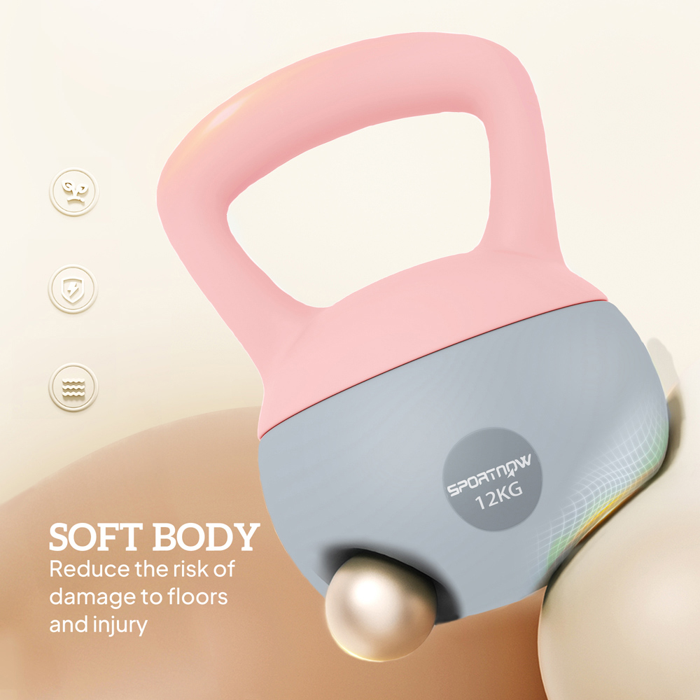 SPORTNOW Pink and Grey Kettlebell with Soft Body and Non-Slip Handle 12kg Image 7