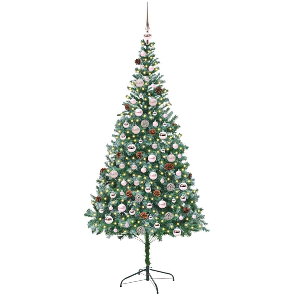 vidaXL Pre-Lit Pink Baubles Green Artificial Christmas Tree 7ft Image 1