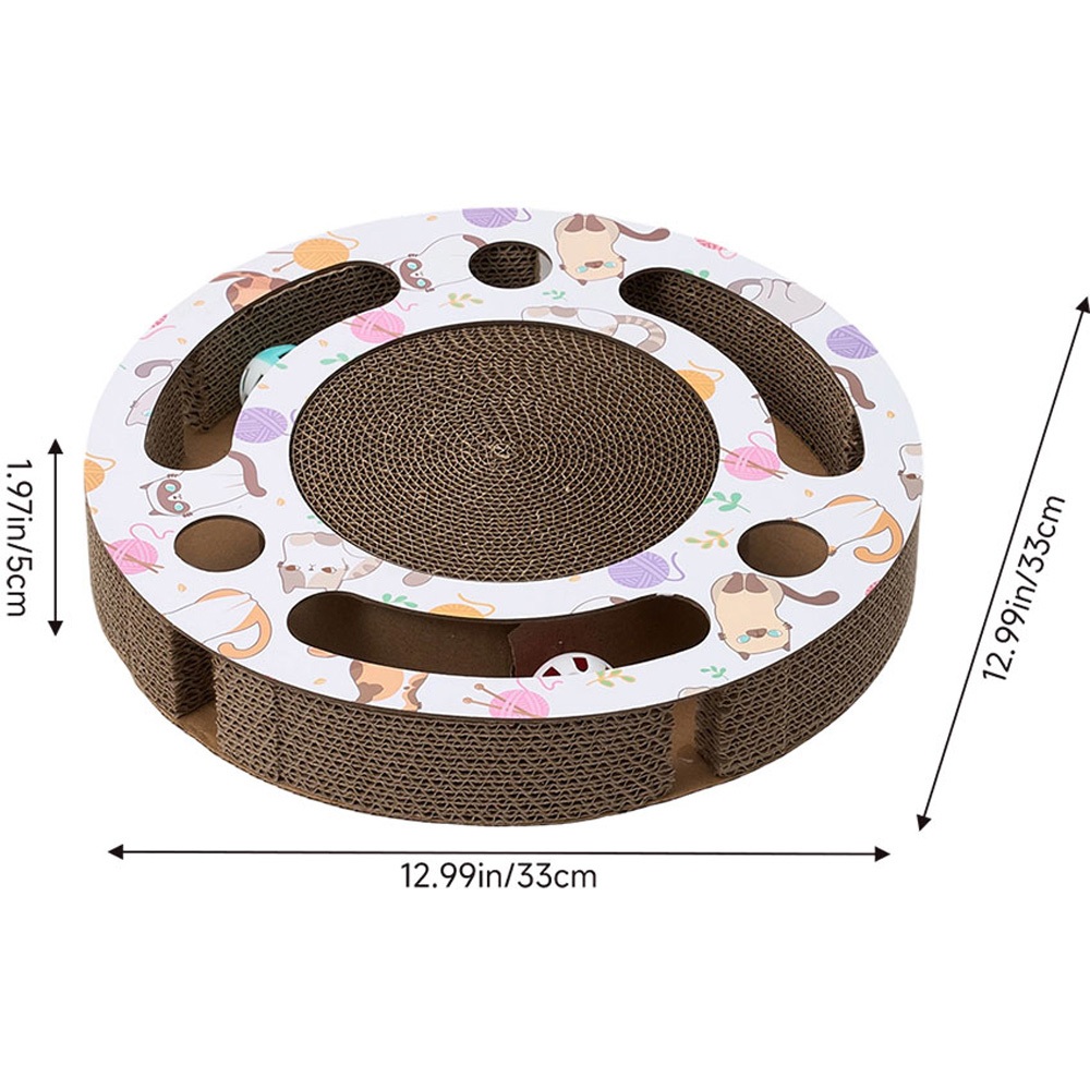 H&O Direct 33cm Multicolour Round Cat Scratcher Board with Ball Track and 2 Bell Balls Image 6