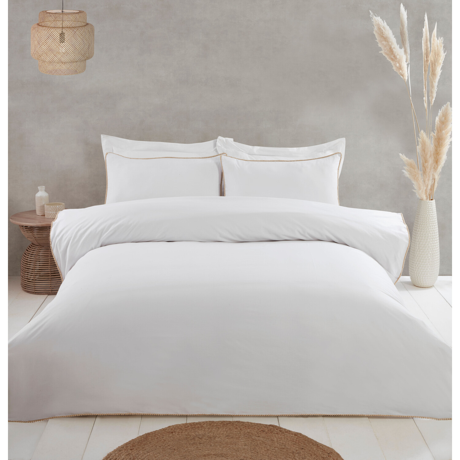 Eli Pom Pom Duvet Cover and Pillowcase Set - Natural / Double Image 1