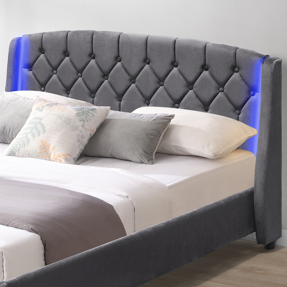 Comfy Living King Size Grey Fabric Bed Frame with LED Headboard Image 2