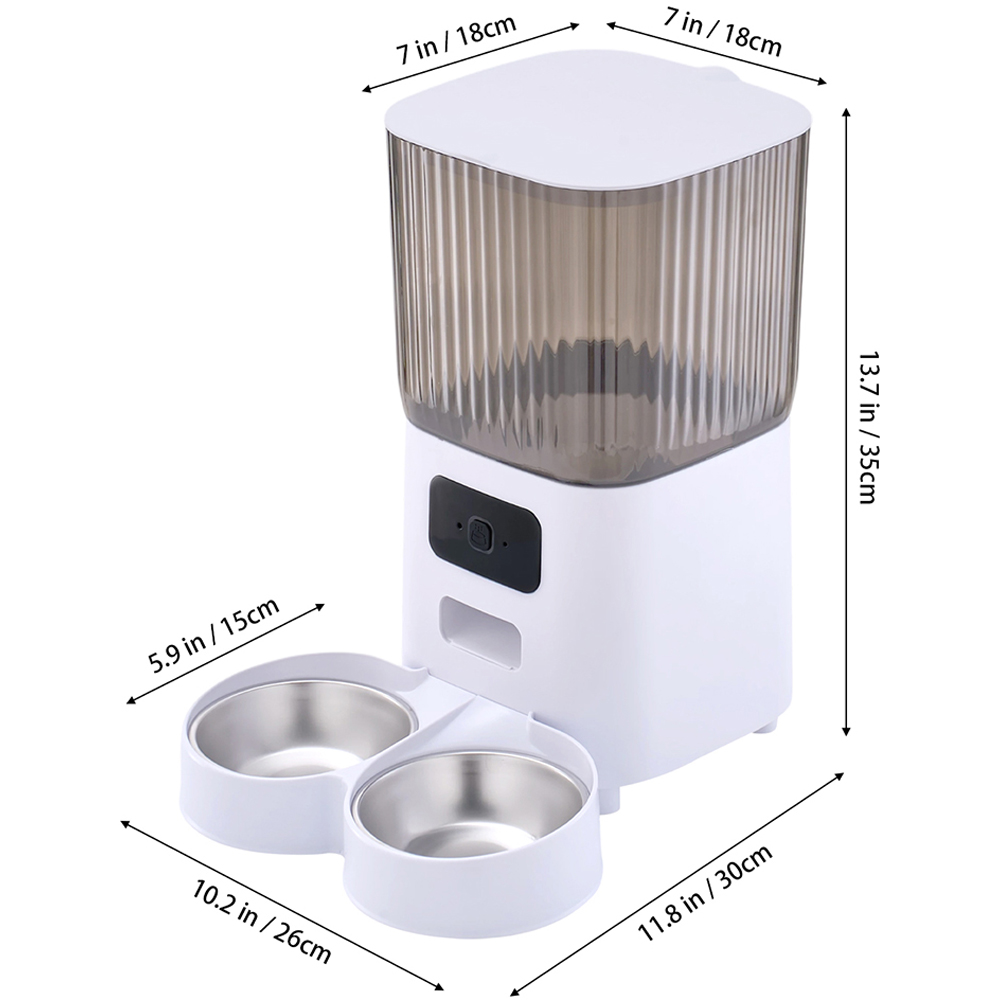 H&O Direct 5L White Dual Power Smart Automatic Pet Feeder with Stainless Steel Bowl Image 6